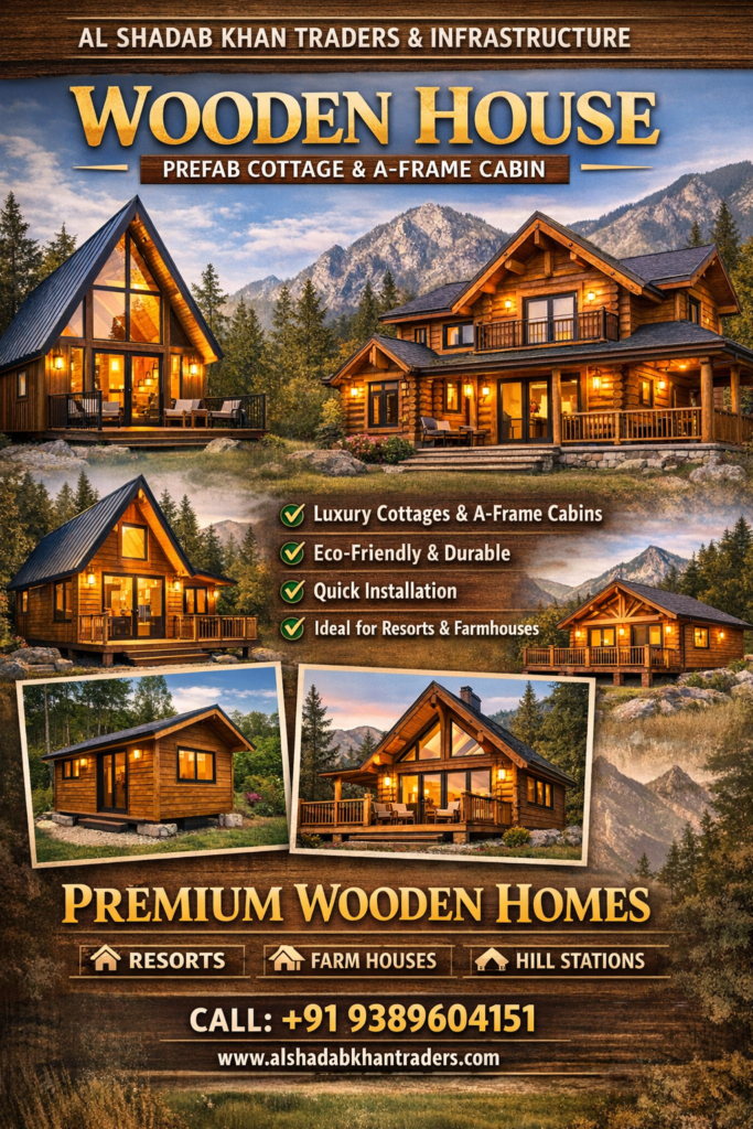wooden house manufacturer in india | prefab wooden cottage & a frame house | al shadab khan traders